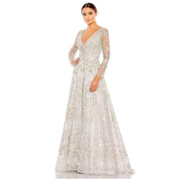 Mac Duggal 20402 Wrap-Around Decollete Neckline A-Line Dress Pastel Multi 8 NWT - Picture 1 of 12
